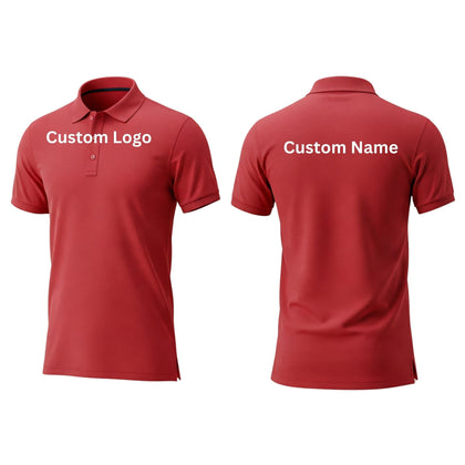 “A man wearing a tailored athletic-fit polo shirt with breathable fabric and moisture-wicking finish, standing confidently in a professional yet sporty setting. Designed for teams, brands, or corporate wear with custom logo options.