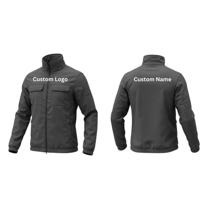 A high-performance softshell jacket with weather-resistant fabric, adjustable hood, and reinforced seams, shown in an outdoor setting. Designed for athletes and brands seeking durable, custom-tailored outerwear for extreme conditions.