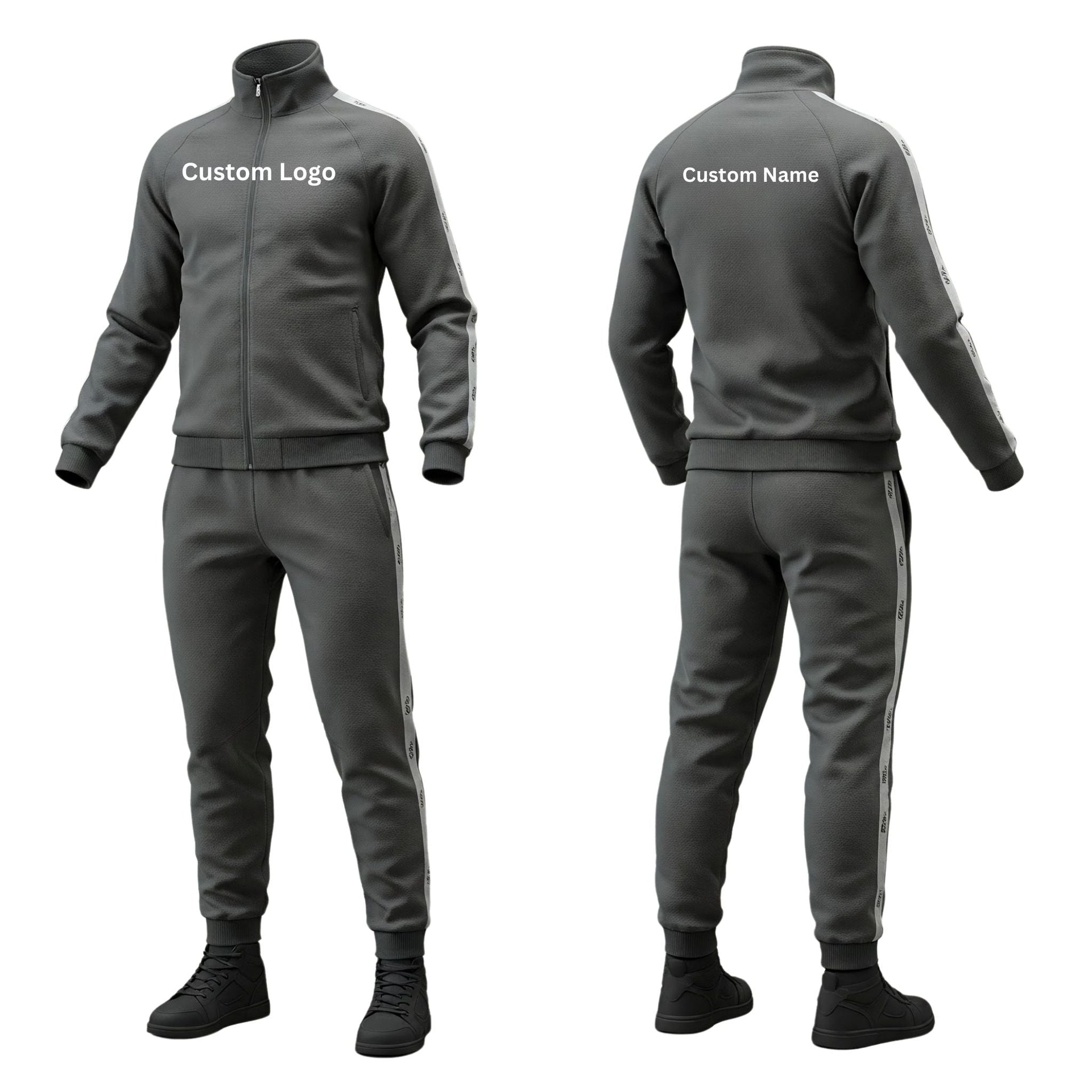 A high-performance track suit with moisture-wicking fabric, elastic cuffs, and a sleek athletic fit, modeled in a dynamic outdoor setting. Designed for teams, athletes, or brands seeking customizable, durable sportswear for training or casual wear.
