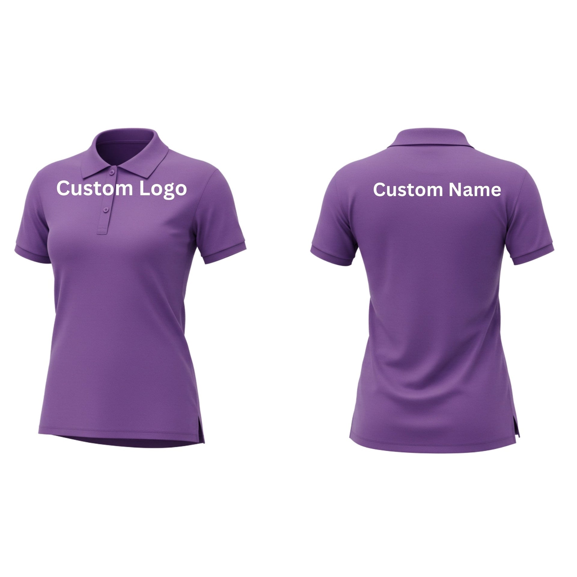 A woman wearing a tailored, breathable polo shirt with a contoured fit and moisture-wicking fabric, standing confidently in a sporty setting. Ideal for teams, brands, or casual wear with custom logo options.