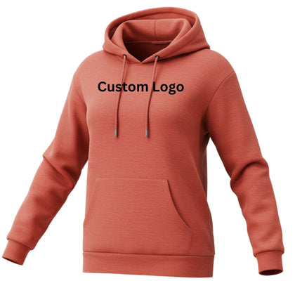 A high-quality fleece hoodie with an adjustable hood, reinforced seams, and a front pocket, modeled in an active outdoor setting. Designed for athletes, teams, or brands seeking durable, customizable apparel for workouts or casual wear.